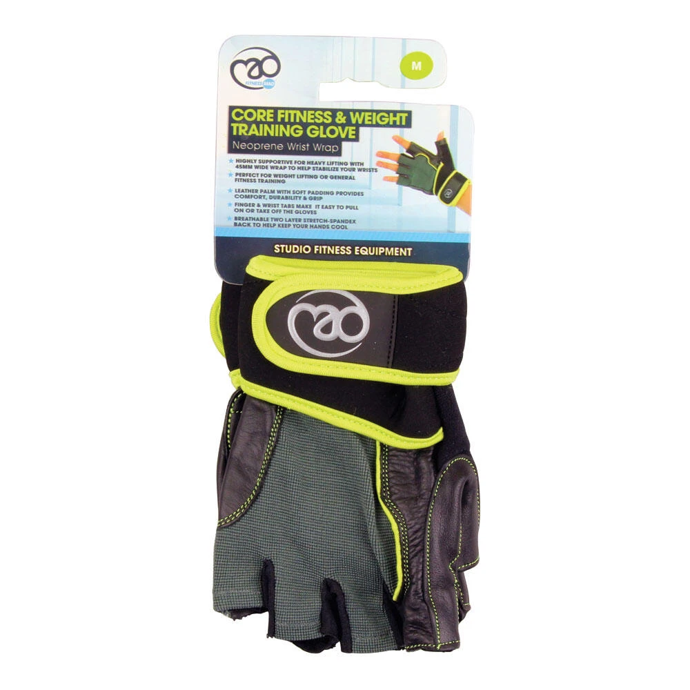 Fitness-Mad Mens Core Fitness Leather Training Gloves (Black/Green/Yellow) - Image 4
