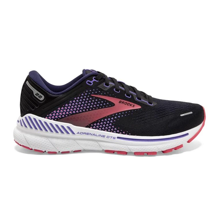 Brooks Womens Adrenaline GTS 22 WIDE Running Shoes Black/Purple/Coral