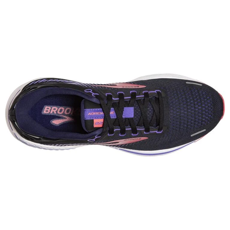 Brooks Womens Adrenaline GTS 22 WIDE Running Shoes Black/Purple/Coral - Image 3