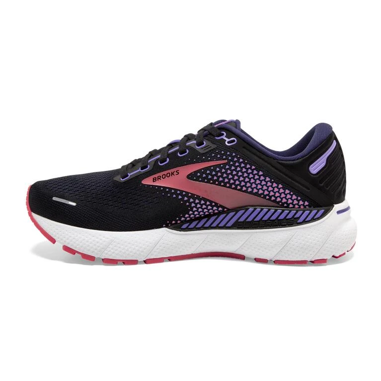 Brooks Womens Adrenaline GTS 22 WIDE Running Shoes Black/Purple/Coral - Image 2